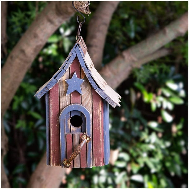 Cabane à oiseaux en bois de jardin peinte à la main verte avec maison à  oiseaux suspendue à toit unique pour l'extérieur 