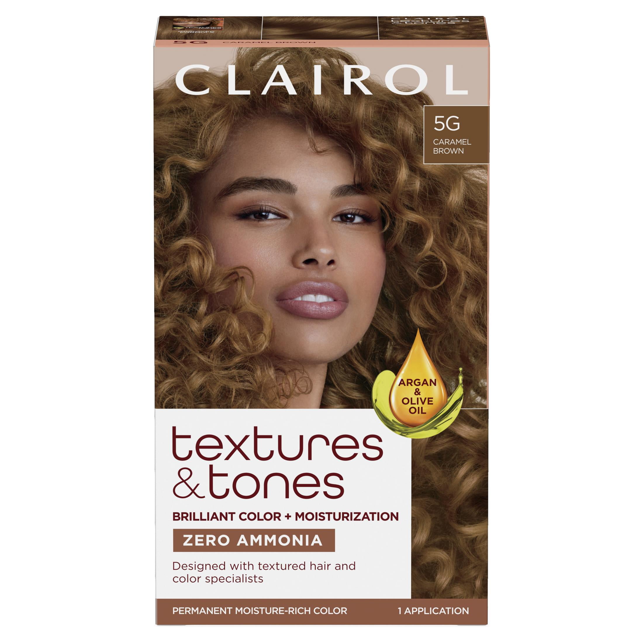 (2 pack) Clairol Textures & Tones Hair Dye Ammonia-Free Permanent Hair Color Creme, 5G Caramel Brown, 1 Application