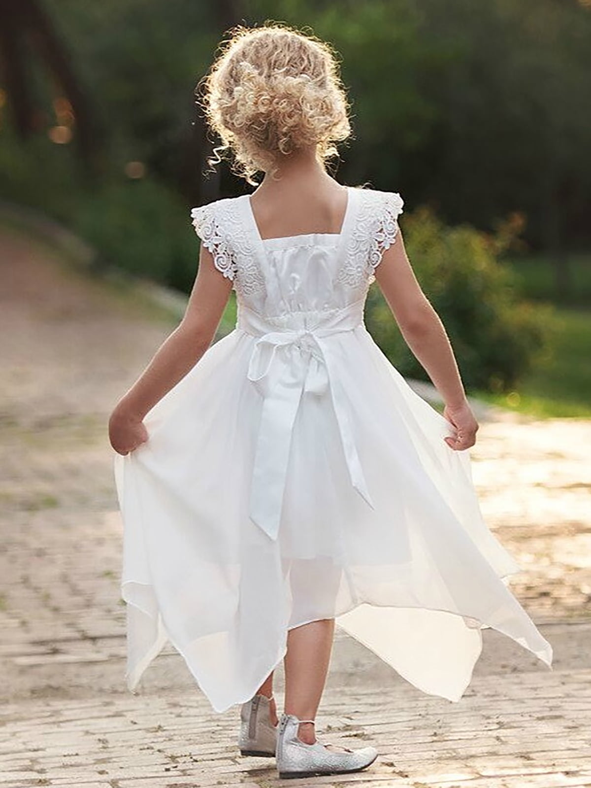 Inadays Girls' Formal Dress, White, 6-7Y, Lace Flower Sleeveless,  Asymmetrical Maxi, Wedding Party - Walmart.com