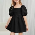 thumbnail image 2 of FAIWAD Robe d'Été pour Filles, Enfants, Encolure Carrée, Manches Bouffantes, Robe Trapèze, Robe Soleil Décontractée, Mini-Robe Smockée pour 3-12 Ans, 2 of 8
