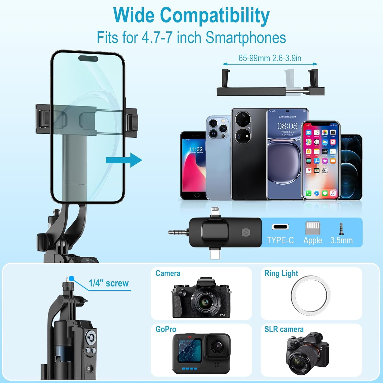 Vlogging Kit for iPhone/Android, 63”Auto Face Tracking Tripod for iPhone with Light, Microphones, Scrolling Remote Control for TikTok, Content Creator Kit for YouTube Starter Live Streaming