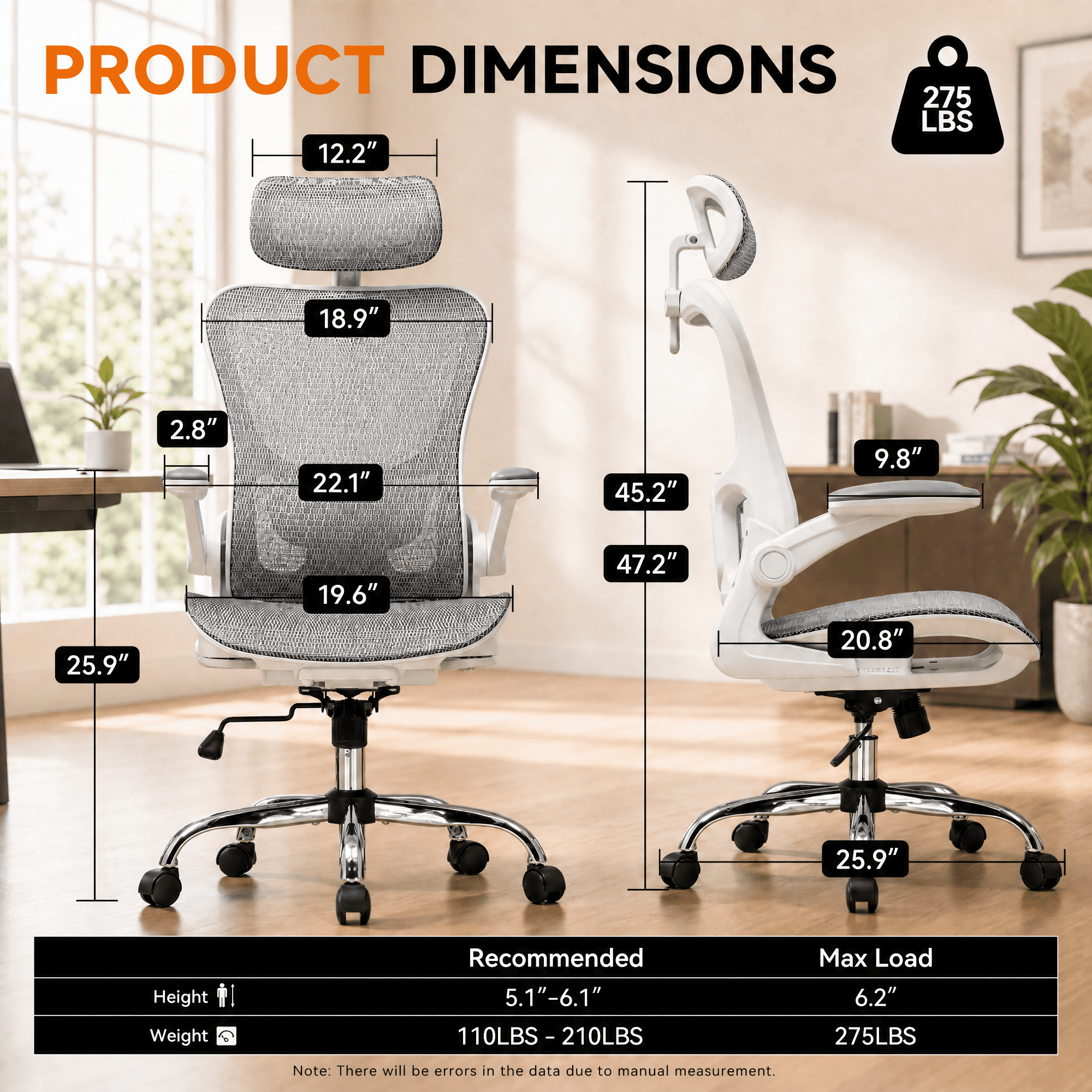 Cloudrest Pro Ergonomic Mesh Office Chair, High Back Task Chair with Flip-up Arms, Adjustable Headrest & Lumbar Support for Home Office, White