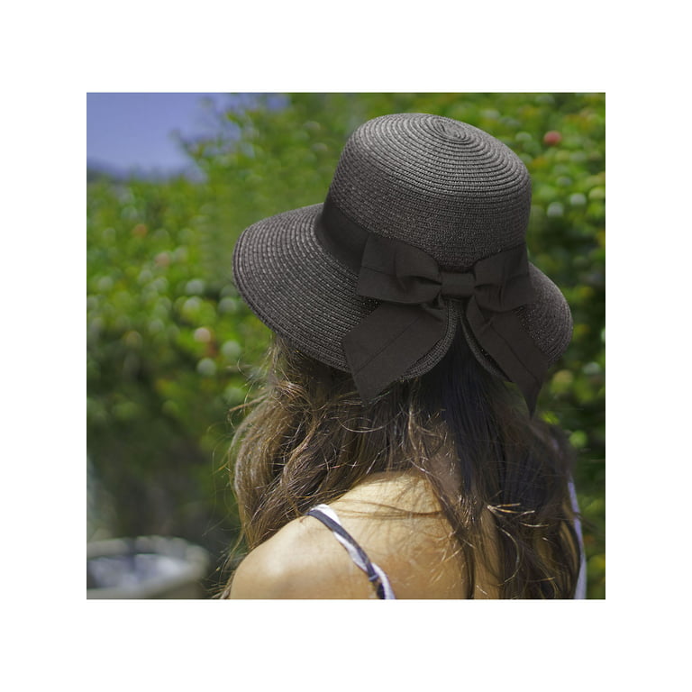 Women's Packable Summer Wide Brim Beach Travel Straw Sun Hat Caps