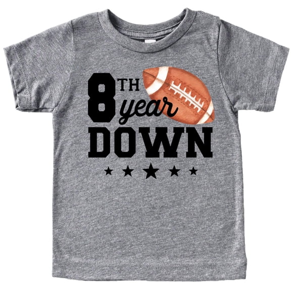 8th Year Down Football Shirt for 8 Year Old Sports Theme Eighth Birthday Party Tee Granite Heather Shirt Youth Small