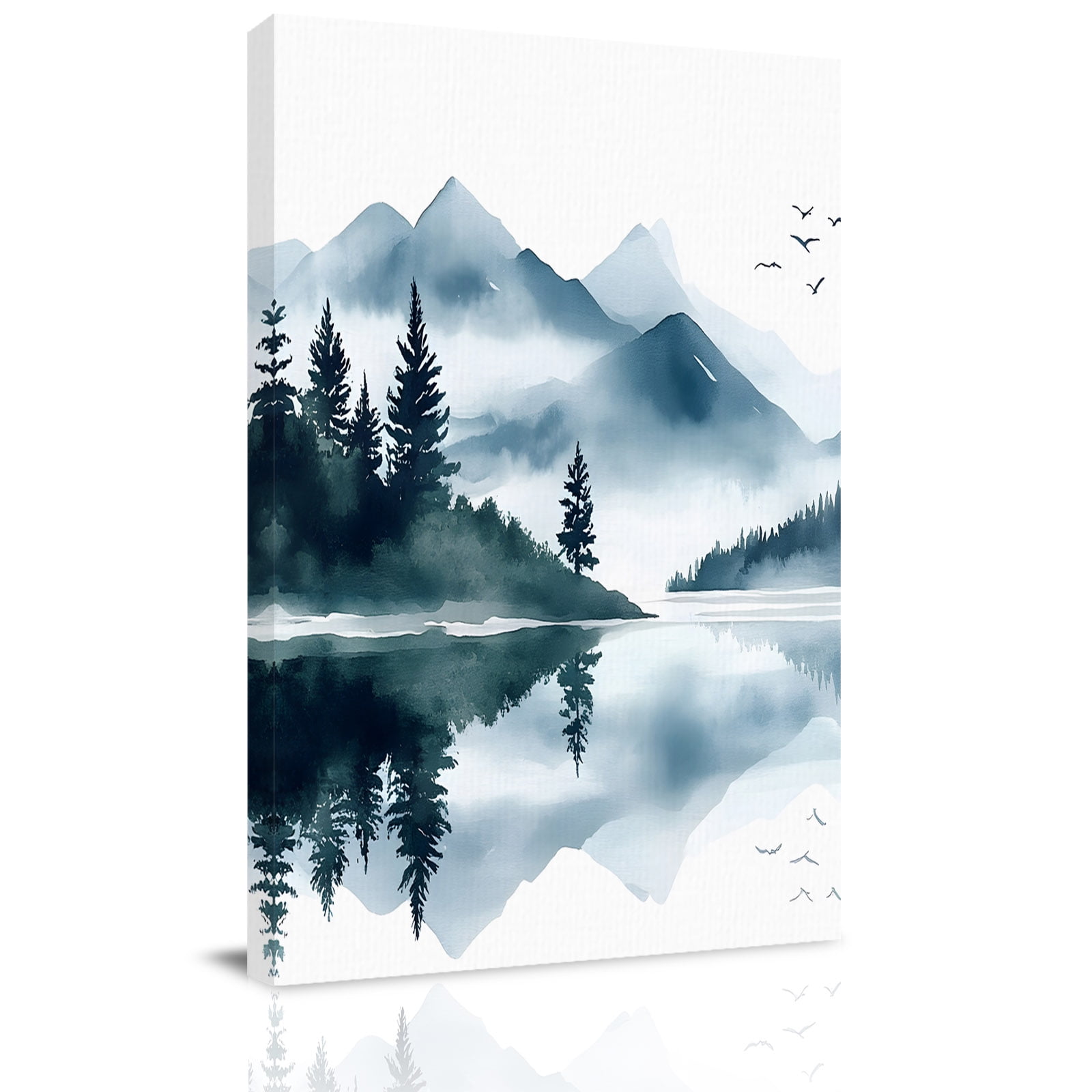 Canvas Wall Art Ink Watercolor Forest Lake Framed Canvas Prints for Living Room Office Abstract Art Mountain Extra Large Gallery Wrapped Wall Decor for Home Office Gifts 24 x32 Ship Next Day