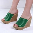 thumbnail image 2 of Xfvqtps Wedge Sandals for Women High Chunky Heel Peep Toe Wave Edge Solid Color Summer Slide Sandals Green, 2 of 6