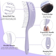 DUAIU Hair Brush, Professional Vented Detangling Brush for Wet & Dry Curly Thick Straight Hair, Women Men Wide Paddle Brush Curved Detangler Hairbrush Lavender Purple