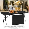 thumbnail image 2 of 6 Foot Portable Plastic Folding Table 6FT 72" Half Foldable Heavy Duty Top w/Carry Handle - Indoor Outdoor Camping Picnic Party Wedding Dining Office Event Meeting Black Wood Style, 2 of 17
