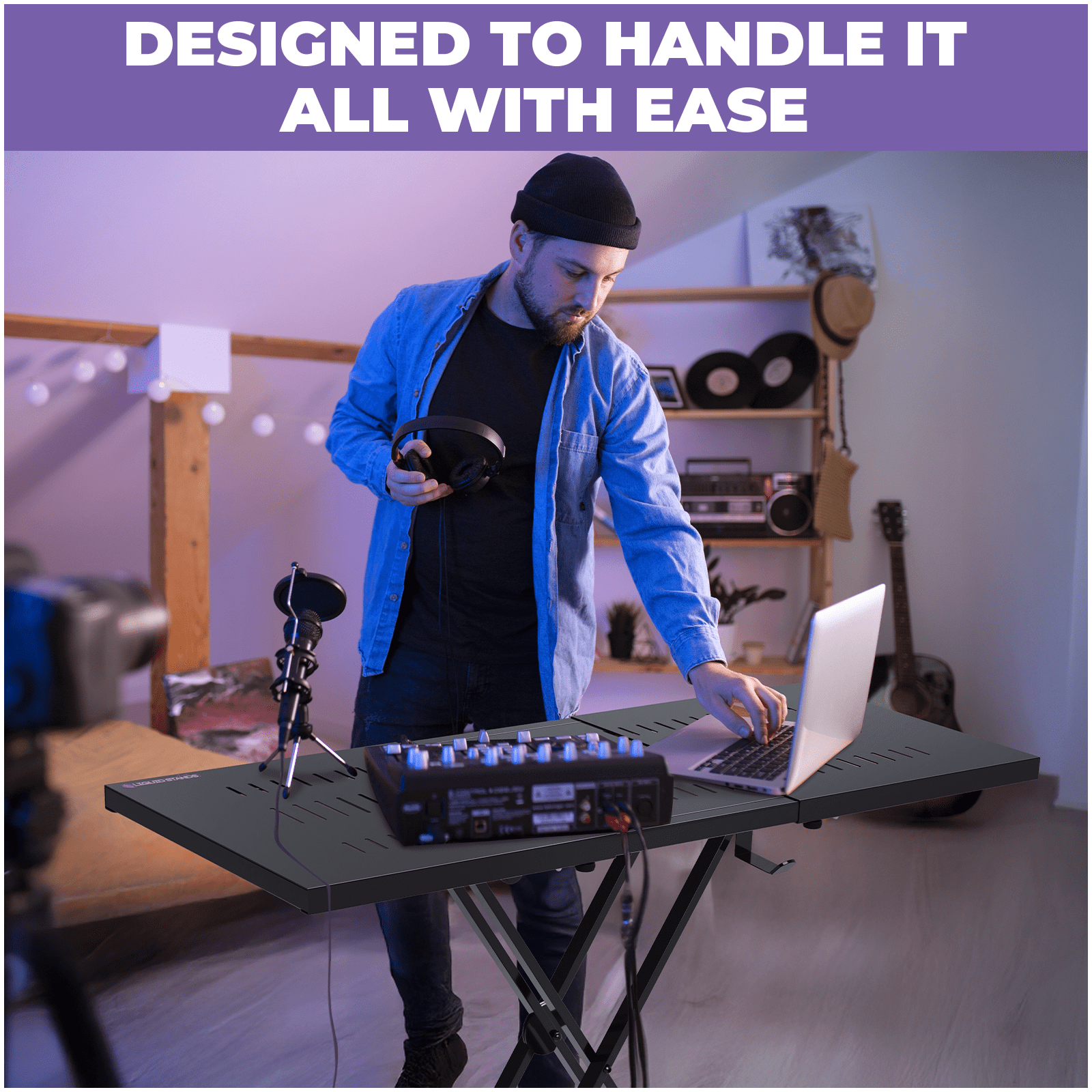 Restored Liquid Stands Expandable DJ Table Stand Portable Audio Mixer Stand - Midi Keyboard Stand & Synth Stand - DJ Booth Portable X Style Keyboard Stand & Tabletop DJ Desk (Refurbished)