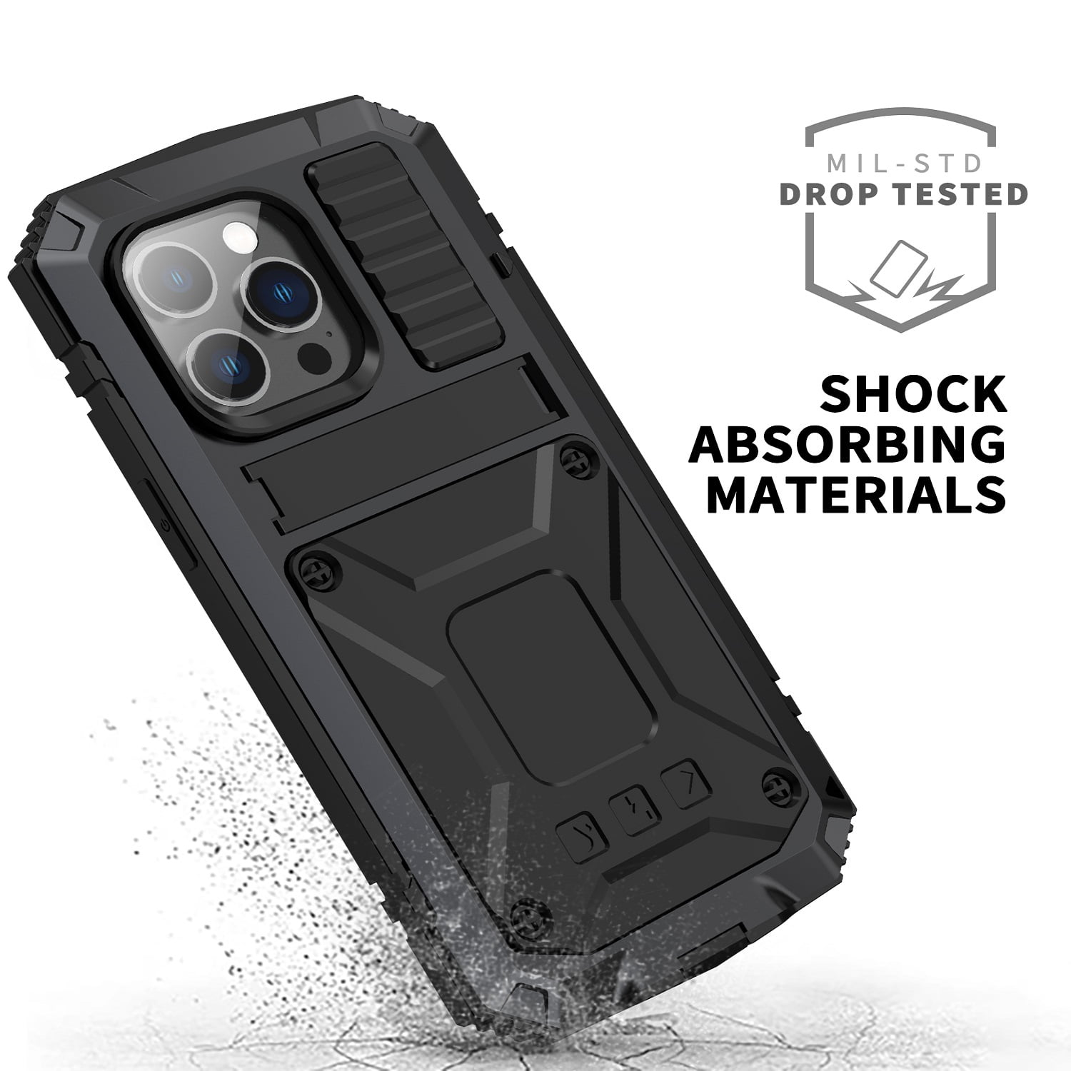 iPhone 14 Pro Max Rugged Full-Body Case, Metal Bumper Built-in Screen Protector&Kickstand,Dustproof and Drop-Proof,Full Body Protection Heavy Duty Rugged Military Cover For iPhone 14 Pro Max, Black