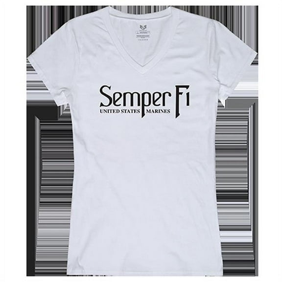 Rapid Dominance  Semper Fi Graphic V-Neck T-Shirts, White - Large