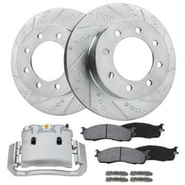 Detroit Axle - Front Brake Kit for 2003 2004 2005 2006 2007 2008 Dodge Ram 2500 3500 Disc Brake Caliper Replacement Drilled & Slotted Brake Rotors Ceramic Brakes Pads: 13.91" Rotor