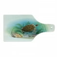 thumbnail image 1 of Ocean Cutting Board, Sea Turtle Swims in the Ocean Tropical Underwater World Aquarium Illustration Print, Tempered Glass Cutting and Serving Board, Wine Bottle Shape, Green Brown, by Ambesonne, 1 of 1