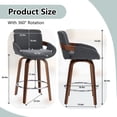 thumbnail image 3 of ClinQ Counter Height Swivel Bar Stools Set of 3, Linen Fabric Upholstered 360° Rotating Chairs with Walnut Legs and Metal Footrest, Darkgray, 3 of 6