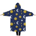 thumbnail image 2 of Oversized Wearable Blanket Hoodie,Blue Sun Moon Star Pattern Sherpa Blanket Hoodie with Super Pockets,Super Warm Fuzzy Pullover for Women & Men, 2 of 6