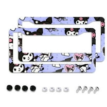 Sanrio Kuromi Cartoon Car License Plate Frame 2 Pack, License Plate Cover Bracket Decorative Aluminum License Plate Frame Auto Accessories Unisex 11.8 X 5.9 Inch 2 Holes with Screws