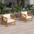 thumbnail image 3 of Miekor Furniture Outdoor Acacia Wood Club Wooden Armchair with Cushions (Set of 2), Conversation Set,Teak Finish,Beige Cushion MK3991, 3 of 12