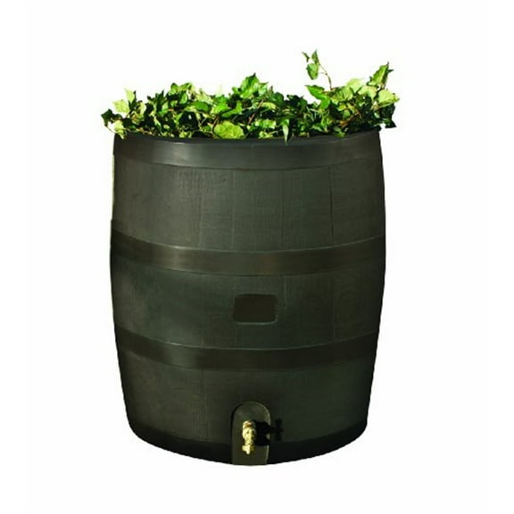 RTS Companies 5513-000100-5681 Round Rain Barrel 35USG - Brown with Brass Spigot