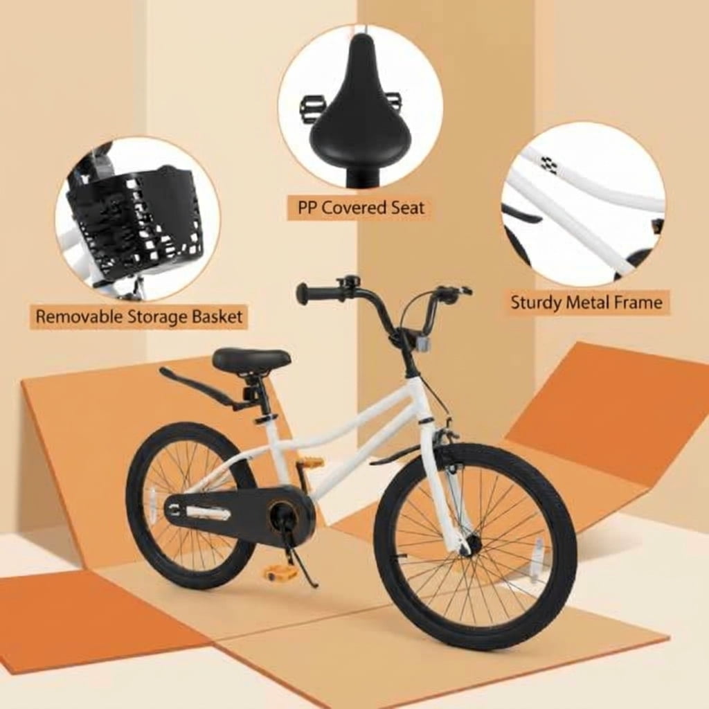 Redsmile Kids Bike 20 Inch for Boys Girls Aged 8+ Years, Youth Bicycle with Adjustable Seat, Kickstand and Front Storage Basket, Holds 143 lbs, White