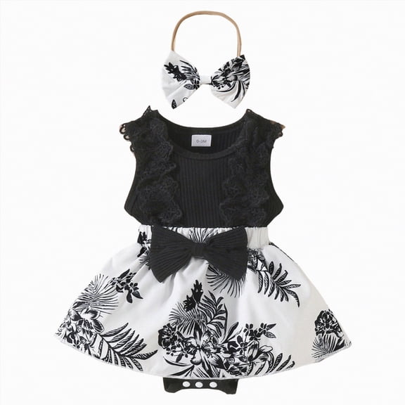 JUMEYU Baby Girl 4th of July Bodysuit Newborn Baby Girl Outfit Short Sleeve Romper Infant Cute Summer Clothes Set 0 3 6 9 12 18 24 Months (Black,6-9 Months)