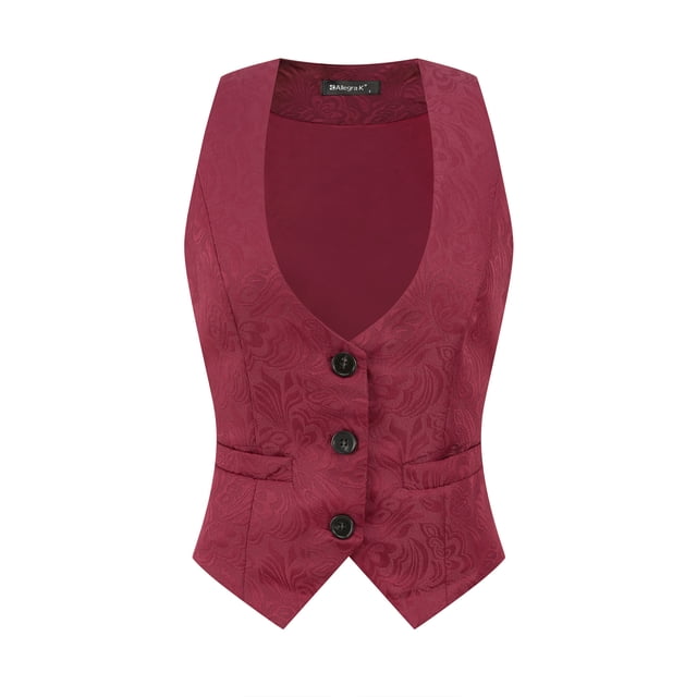 Chaleco vintage para mujer con botones Steampunk Jacquard sin mangas Borgoña L