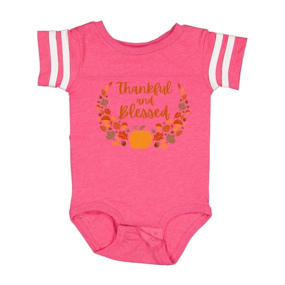 Inktastic Thankful and Blessed Pumpkin and Fall Leaves Boys or Girls Baby Bodysuit