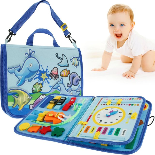 Toddler Busy Board with Handle Educational Sensory Activity Board Preschool Montessori Board Toy