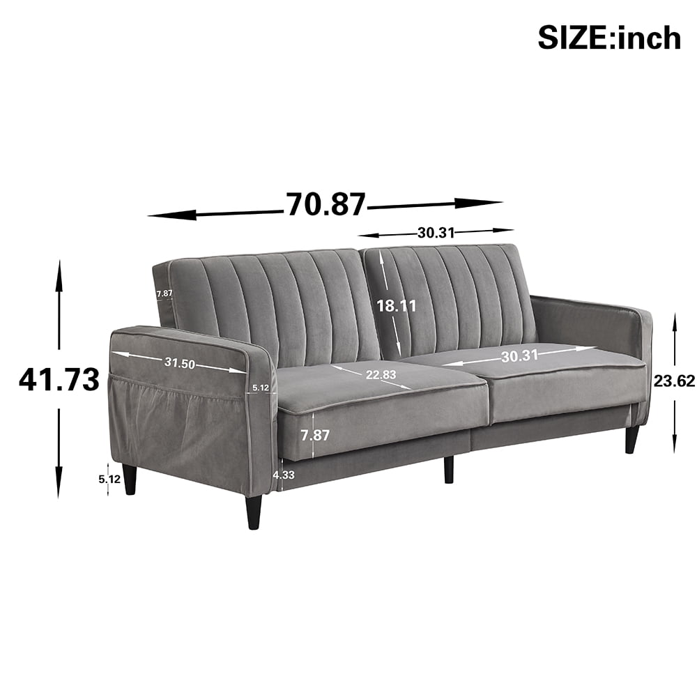 Kepooman 3 Seater Premium Velvet Sofa Bed, Vintage Sleeper Couch with Wooden Legs - Gray Kepooman 3 Seater Premium Velvet Sofa Bed, Vintage Sleeper Couch with Wooden Legs - Gray