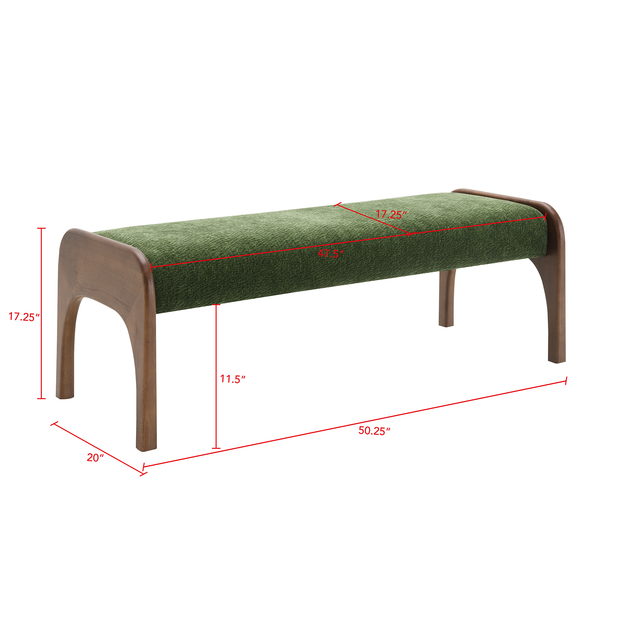 HOQBN Upholstered Long Bench, Modern Dining Bench with Soft Chenille Fabric &Rubber Wood Legs for Kitchen Table, Bedroom, Entryway Green