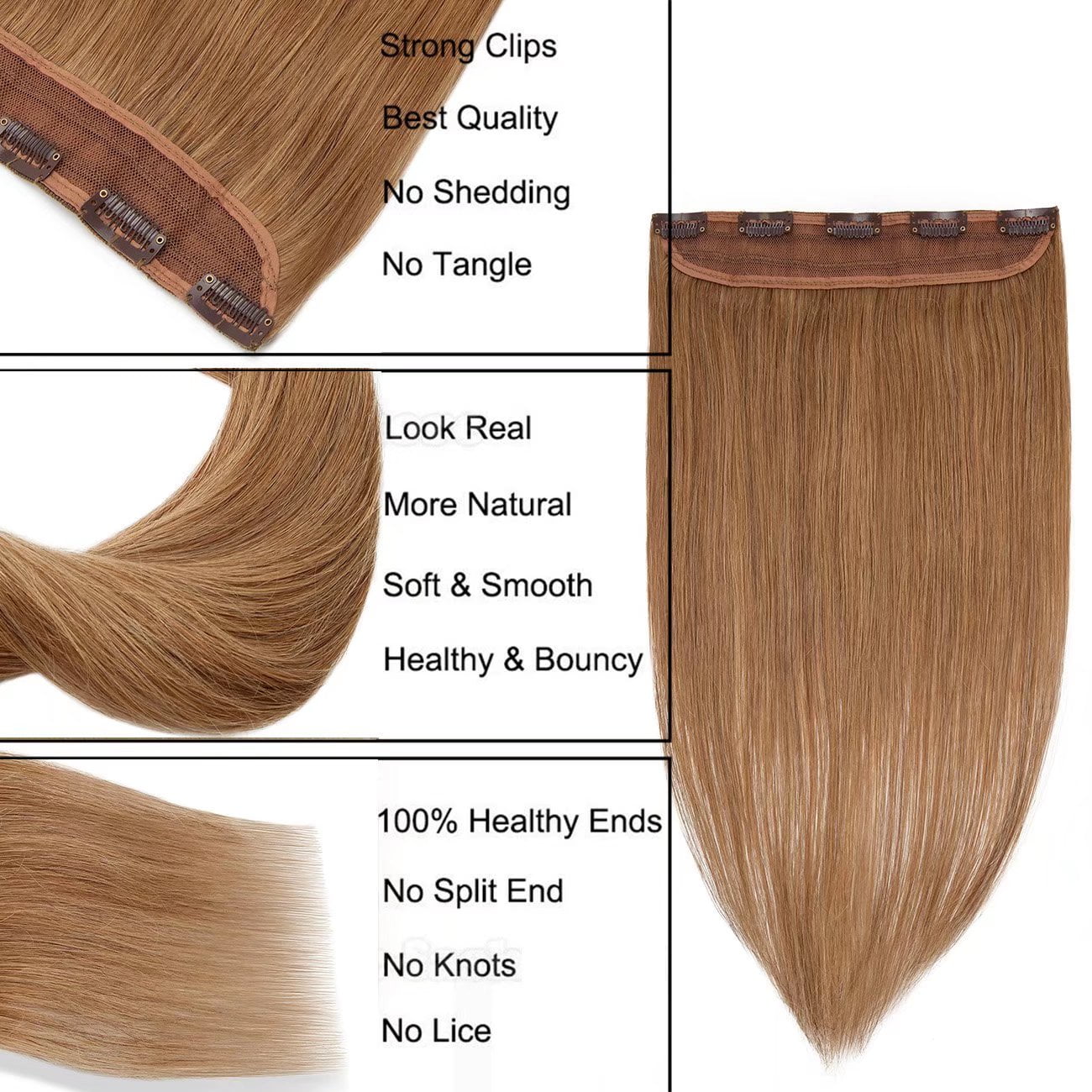 SEGO Blonde Clip in Human Hair Extensions Balayage One Piece Soft Straight 3/4 Full Head Hair Pieces for Women