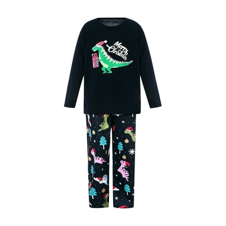 

Bebiullo Christmas Family Matching Parent-child Outfit Dinosaur Long Sleeve Round Collar Sleepwear Navy blue Kids 5T
