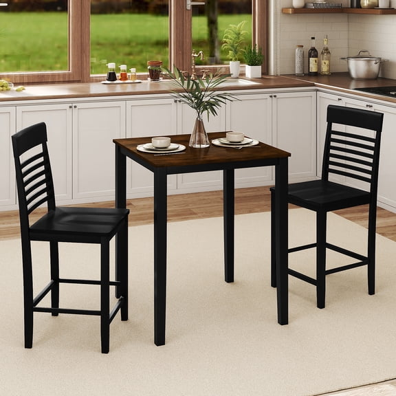 Gymax 3 PCS Counter-Height Dining Table Set for 2 Square Kitchen Table & 2 Bar Chairs