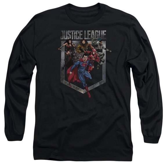Justice League Movie Charge Long Sleeve Adult 18/1 T-Shirt Black