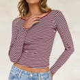 thumbnail image 2 of Ltctricy Crop Tops for Women Trendy Long Sleeve Boat Neck Striped Slim T Shirts Casual Basic Tees Soft Tight Blouses, 2 of 7