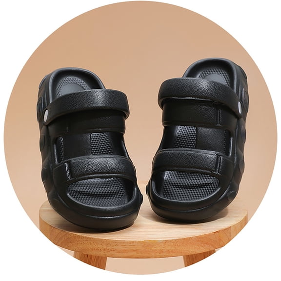 Toddler Kids Closed Toe Slide Sandals, Antiskid EVA Summer Slippers for Boys Girls Indoor Outdoor Beach Shoes Black 7-8 Years
