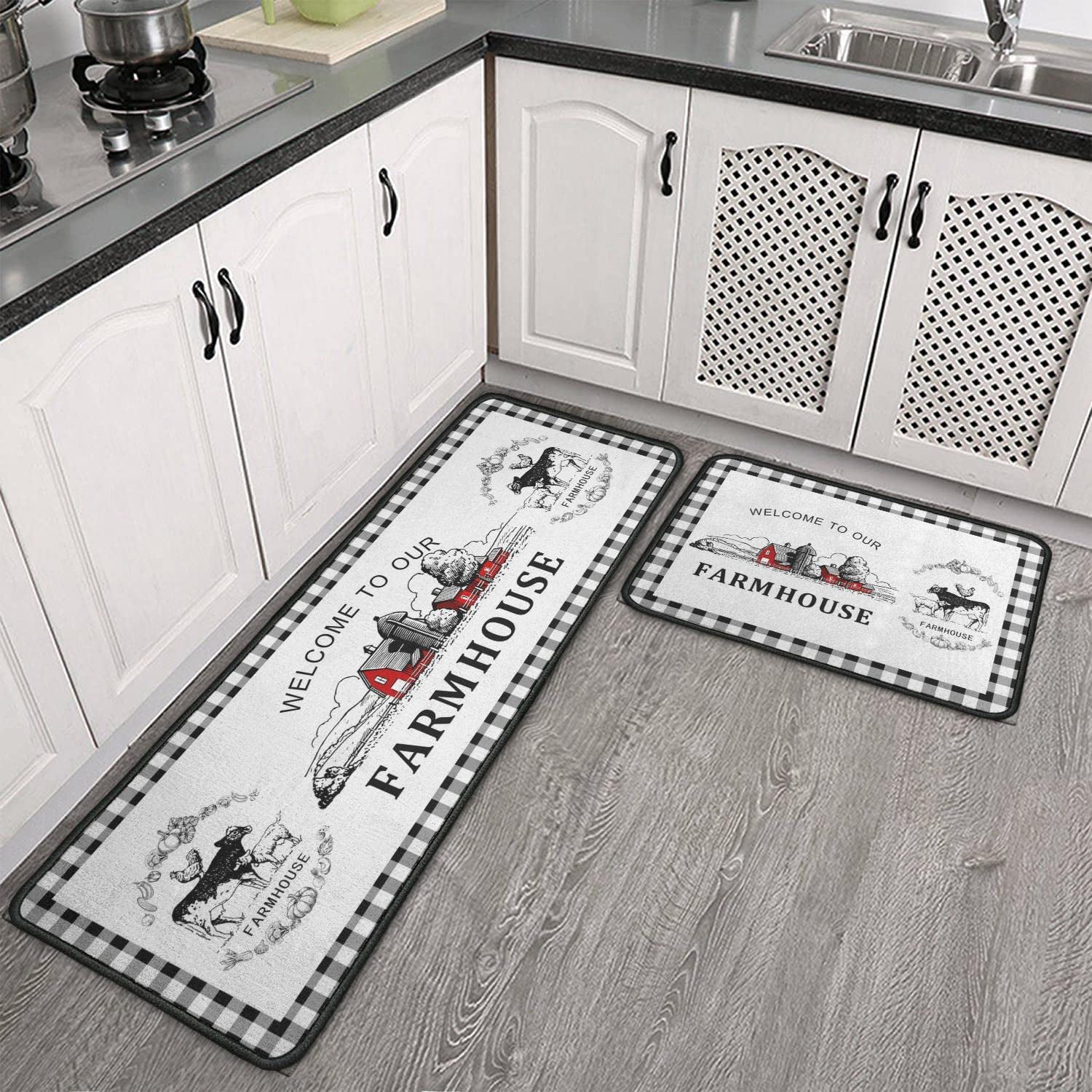 KOKHUB Kitchen Mats and Kitchen Rugs 2 Pieces Black and White, 17
