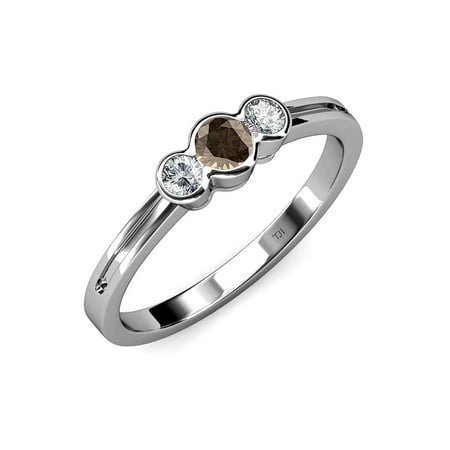 

Smoky Quartz and Diamond (SI2-I1 G-H) Three Stone Ring 0.48 ct tw in 14K White Gold.size 7.0