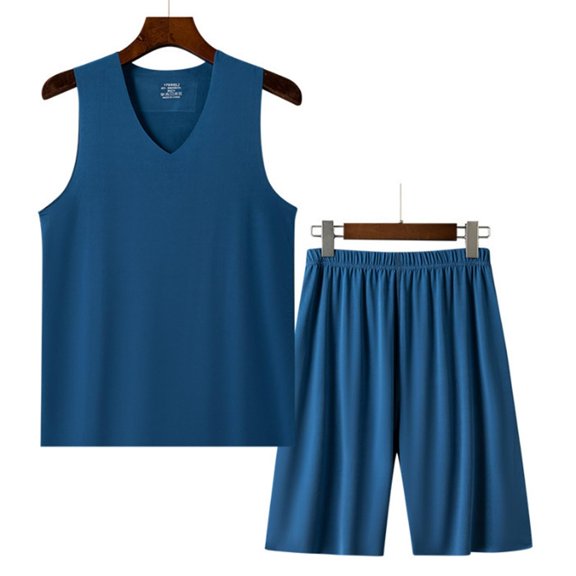 Dxzfnsa Men's Workout Sets Men Solid Color 2 Piece Athletic Outfits V-Neck Sleeveless Tanks Elastic Waist Shorts Lightweight Breathable Running Sets