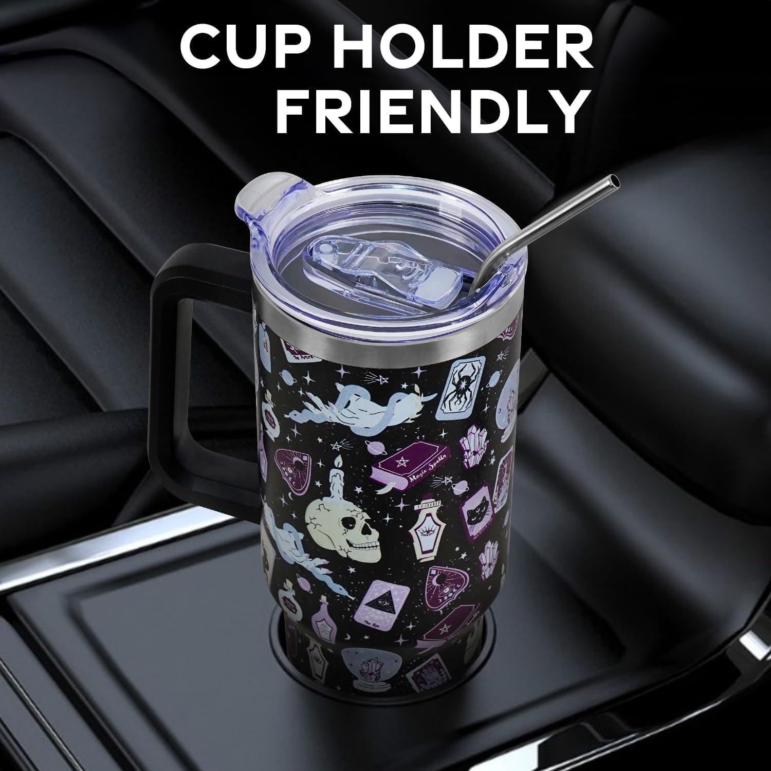 Christmas Gifts 40 oz Tumbler with Handle and Straw Lid,Cute Gifts for Women Santa Claus Sleigh Xmas Tree Vacuum Insulated Leak Proof Tumbler,Winter Holiday Accessories Stainless Steel Coffee Cup Mug