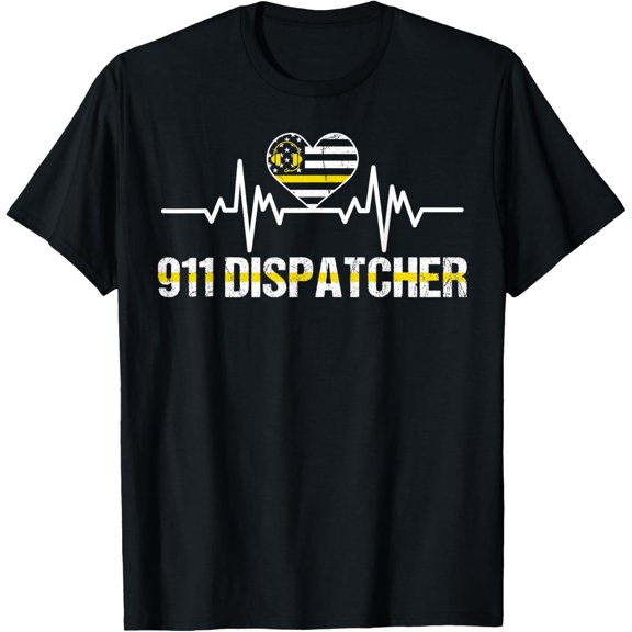 Premium Daily Comfort - Cool 911 Vintage USA Flag Heartbeat 911 Dispatcher Tee T-Shirt