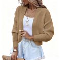 thumbnail image 5 of LEKODE Lightweight Open Front Layering Shrug Long Sleeve Drop Shoulder Cropped Fit Textured Knit Casual All Season Tops Khaki S, 5 of 9