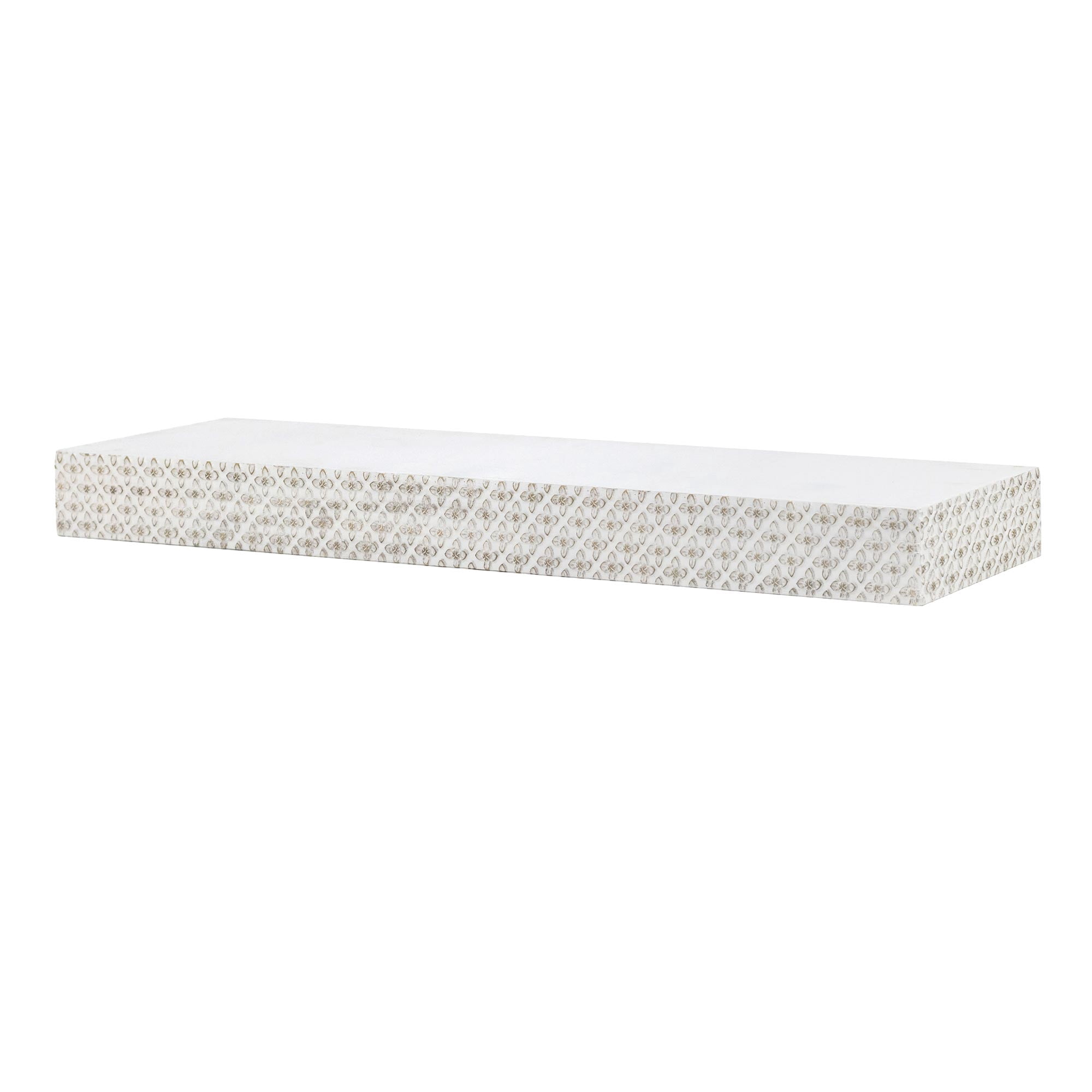 American Art Decor Large Rustic Embossed Wood Decorative Floating Wall Mounted Shelf - White - 36.25" L x 3" H x 8.6" D