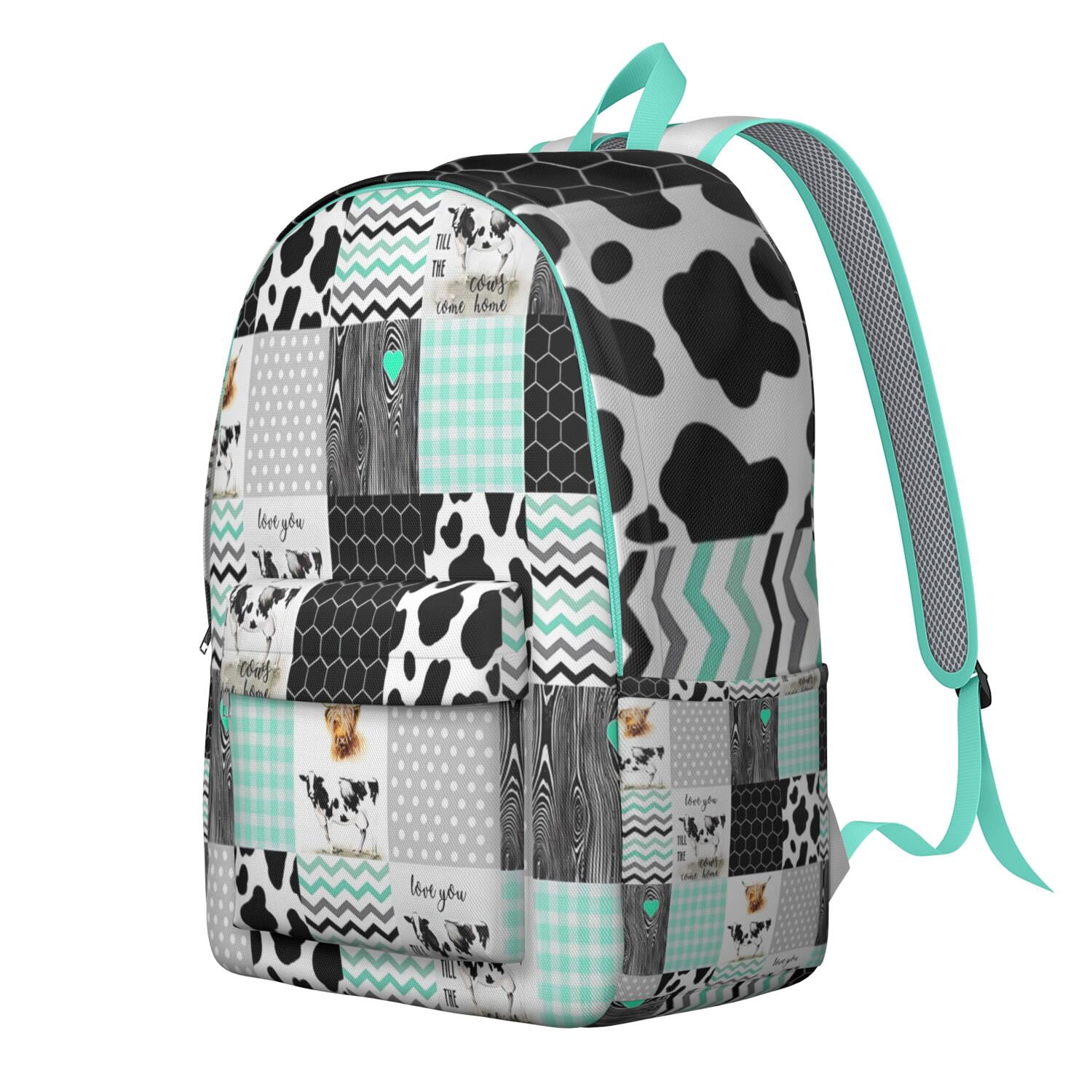 Farmhouse Cow Backpack for Teens, Durable and Lightweight Laptop Bag with Bull, Buffalo, and Black & White Cow Print Design