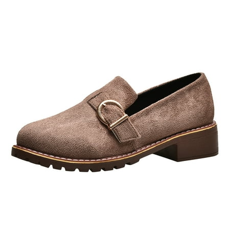 

Simple Womens Shoes Ladies Fashion Solid Color Flock Shallow Comfort Belt Buckle Heel Casual Shoes