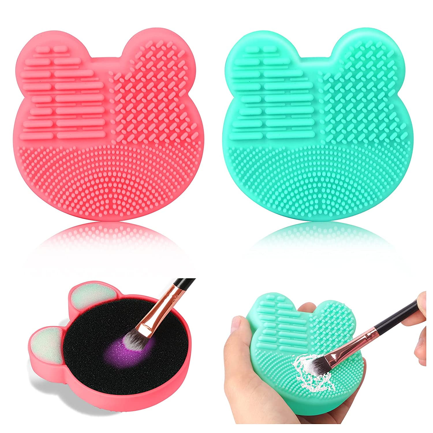 WWW 2 Pcs Makeup Brush Cleaning Mat, Cosmetic Brush Cleaning Pad with