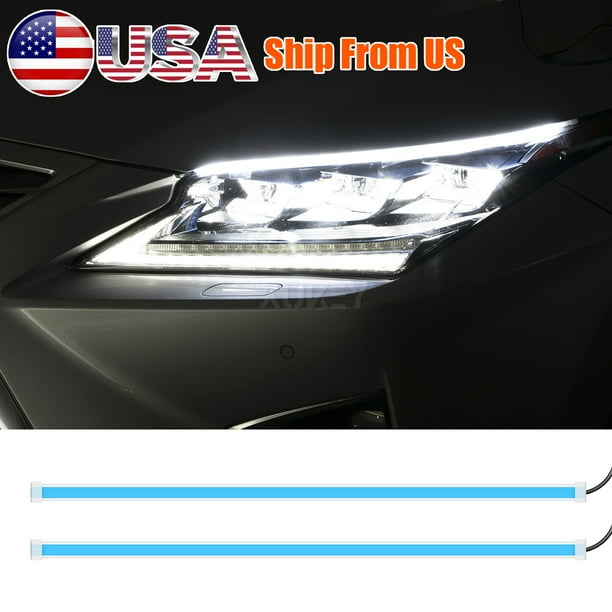 AUTOXBERT 2x 45cm Car White Slim Sequential Flexible Amber LED DRL Turn