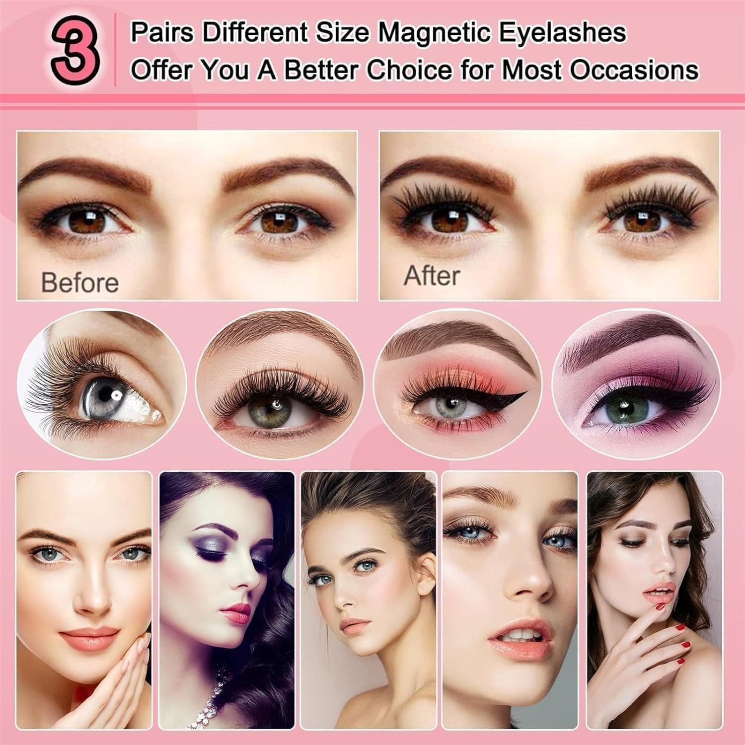 Meylora Magnetic Lashes, Meylora Magnetic Eyelashes with Applicator, Magnetic Eyelashes Without Eyeliner, Reusable Double Sided Magnetic Lashes No Glue or Liner Needed, Natural Look (Natural+Fuller)