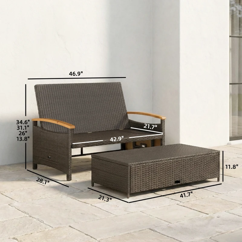 4-in-1 Rattan Outdoor Daybed with 4-Level Adjustable Backrest, Storage Ottoman and Side Tables