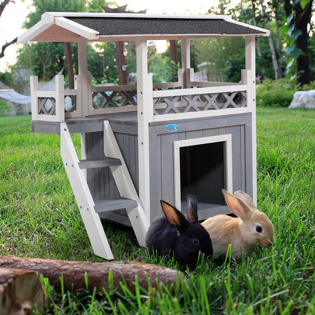 Lowestbest Outdoor Weather-Resistant Cat Condo, Pet House with Steps Balcony Puppy Stairs Lowestbest Outdoor Weather-Resistant Cat Condo, Pet House with Steps Balcony Puppy Stairs