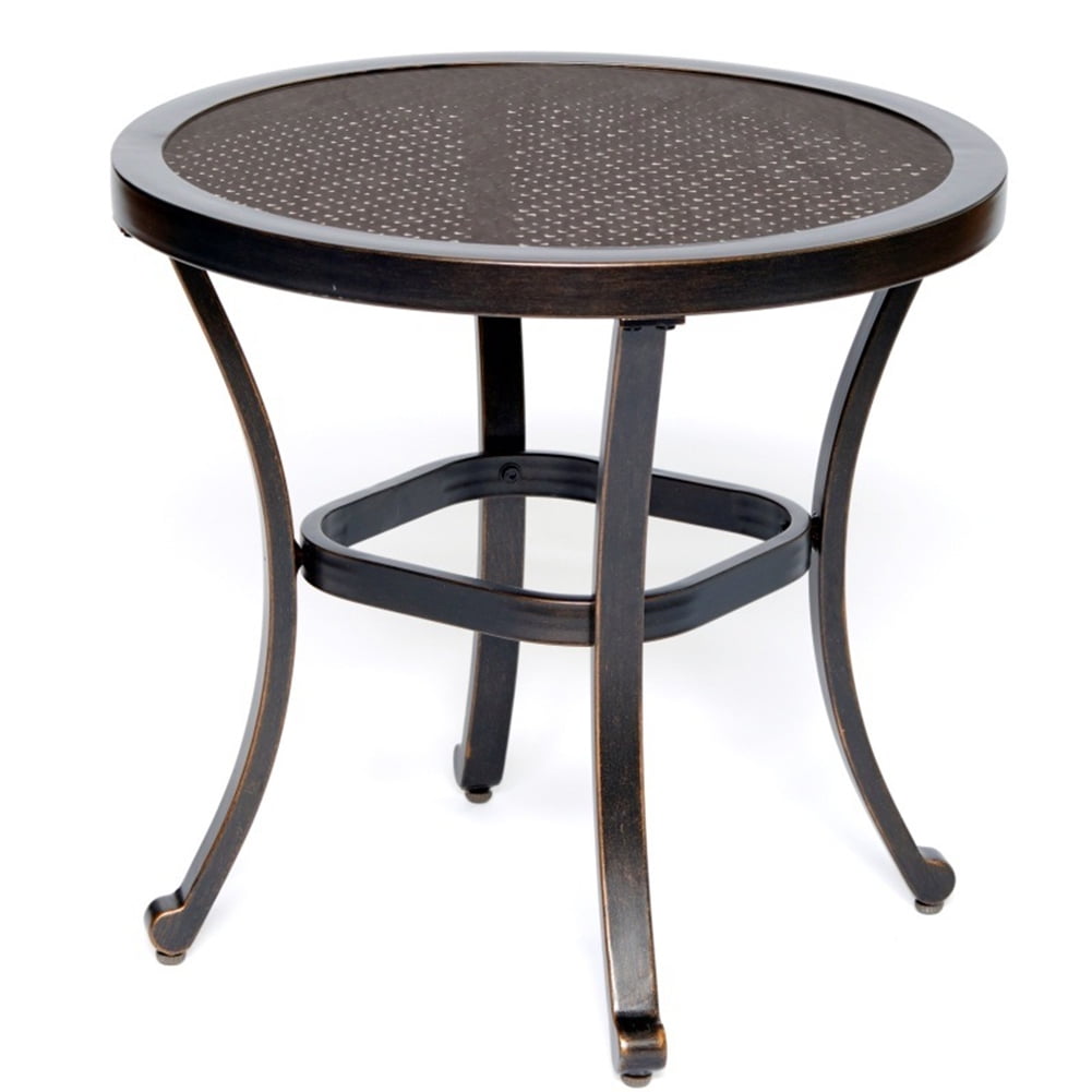 Kepooman 22" X 22" Indoor Metal Round Bistro Table with Glass Top for Living Room, Brown